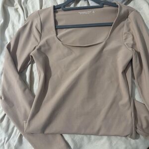 Women's Abercrombie Nude Beige Medium Long Sleeve Bodysuit